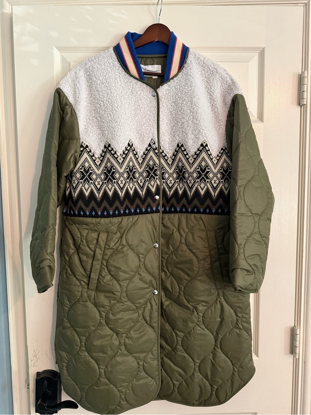 Anthropologie Quilted Fair Isle Coat in Moss Size Small New With Tags - Picture 9 of 14
